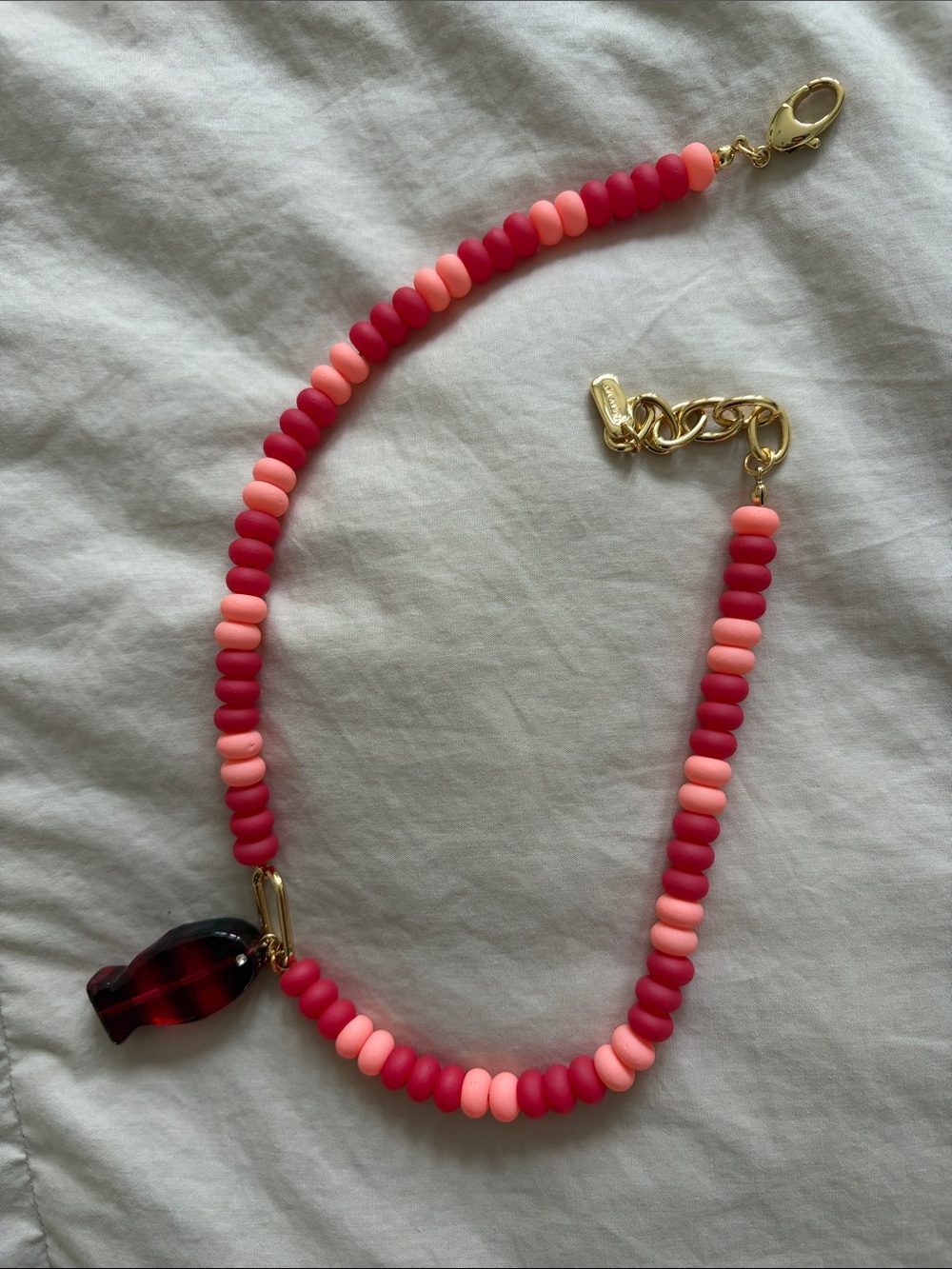 Pink & Red Beaded Women's Necklace with Gold Clasp